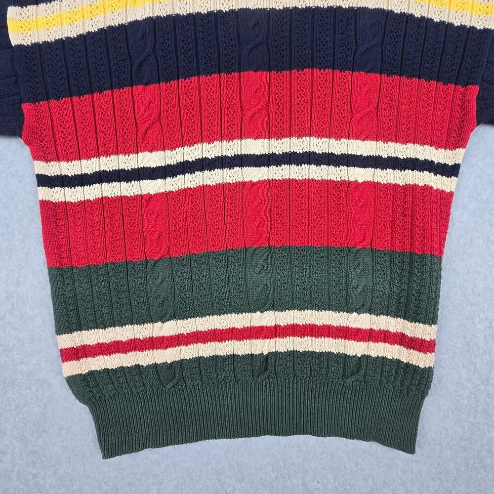Vintage Nautica Sweater Mens Large Stripe Cable Knit Crew Neck Navy Multi Color - Picture 11 of 16